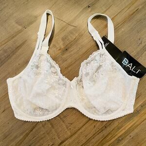 Bali Bra Womens 40D White Underwire Lace Sheer Floral Embroidered Style 3280